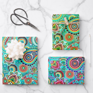 Colourful Floral Paisley Wrapping Paper Sheet