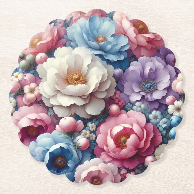 Colourful Floral Paper Coasters – More Shapes (Front)