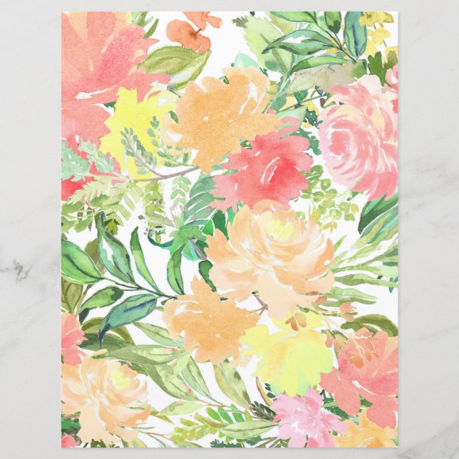 Colourful Floral Paper Sheet - peach and green ton (Front)
