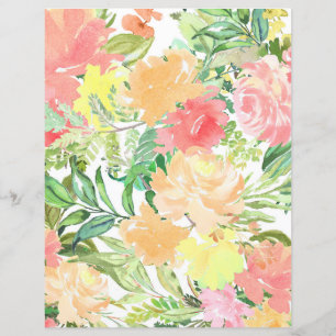 Colourful Floral Paper Sheet - peach and green ton