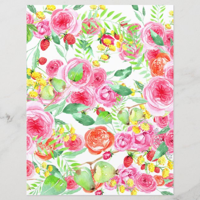 Colourful Floral Paper Sheet with Strawberries (Front)