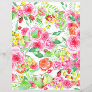 Colourful Floral Paper Sheet with Strawberries