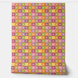 Colourful Floral Patchwork  Wallpaper