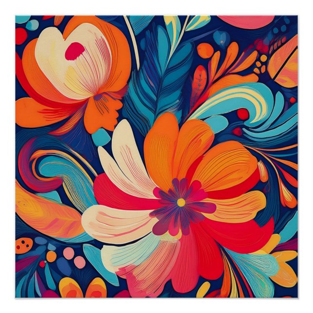 Colourful Floral Pattern – Artistic Flower Design Poster (Front)