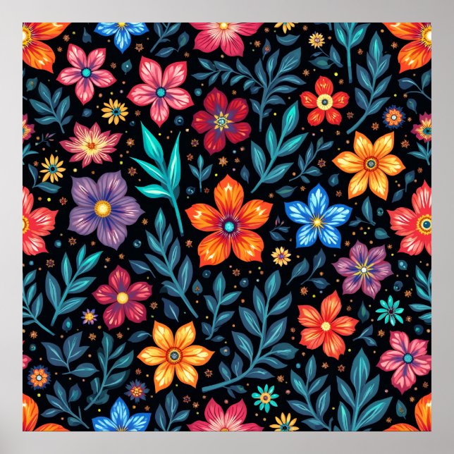 Colourful Floral Pattern Background Poster (Front)