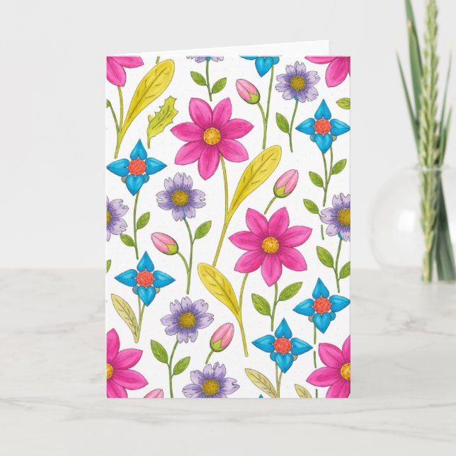 Colourful Floral Pattern Blank Card (Front)