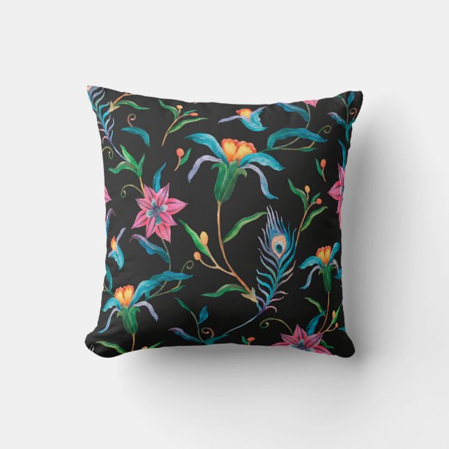 Colourful floral pattern, bold and vibrant cushion (Front)