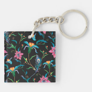 Colourful floral pattern, bold and vibrant key ring