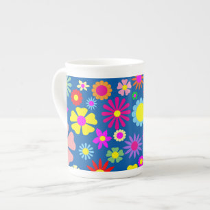Colourful floral pattern bone china mug