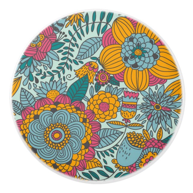 Colourful floral pattern ceramic knob (Front)