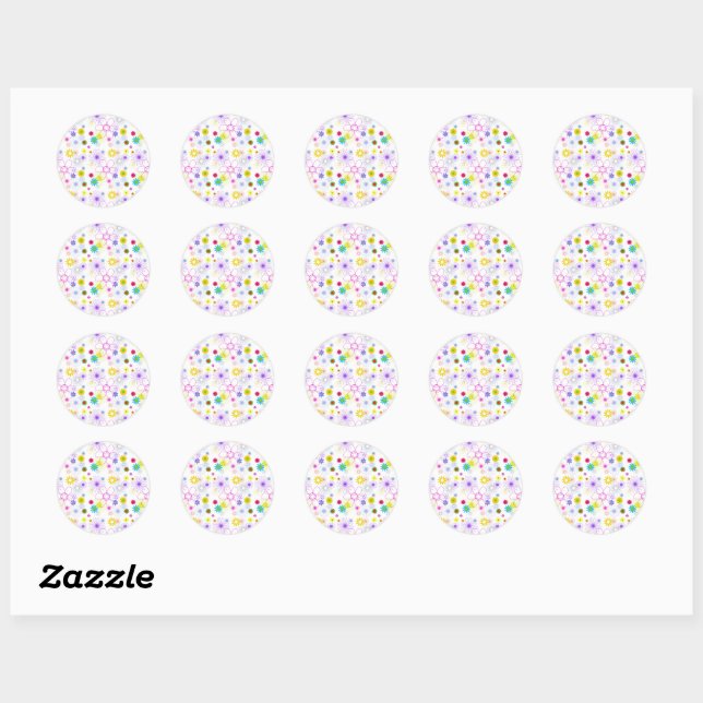 Colourful floral pattern classic round sticker (Sheet)