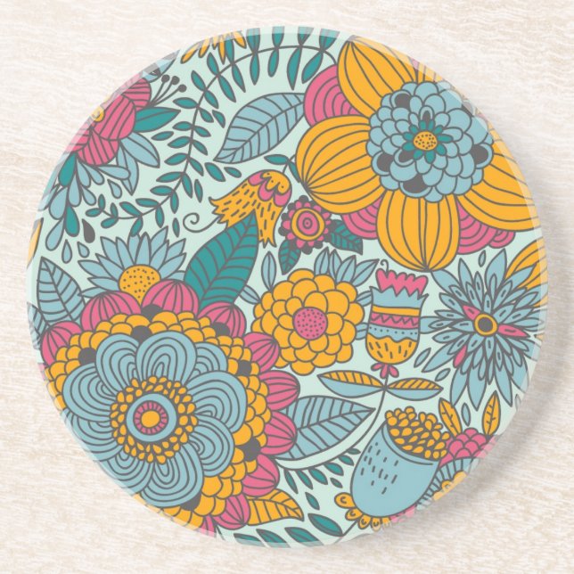 Colourful floral pattern coaster (Front)