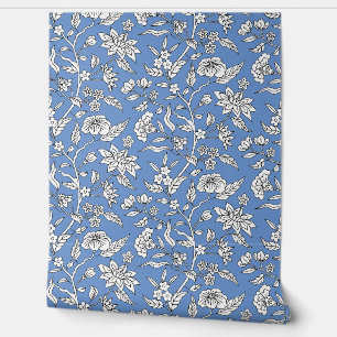 Colourful Floral Pattern Cornflower Blue Wallpaper