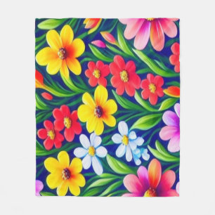 Colourful floral pattern fleece blanket