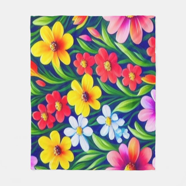 Colourful floral pattern fleece blanket (Front)