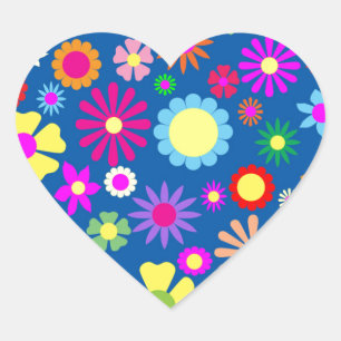 Colourful floral pattern heart sticker