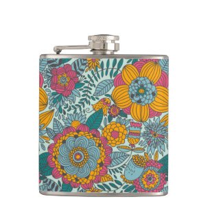 Colourful floral pattern hip flask