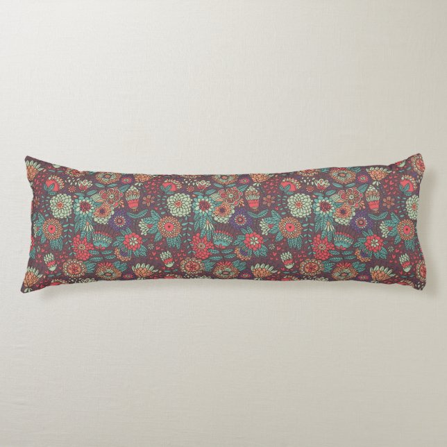 Colourful floral pattern in cartoon style body cushion (Front)