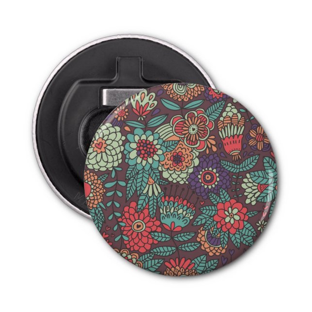 Colourful floral pattern in cartoon style bottle opener (Front)