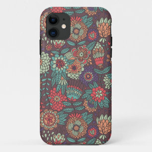 Colourful floral pattern in cartoon style iPhone 11 case