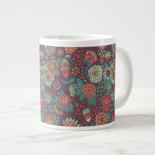 Colourful floral pattern in cartoon style large coffee mug