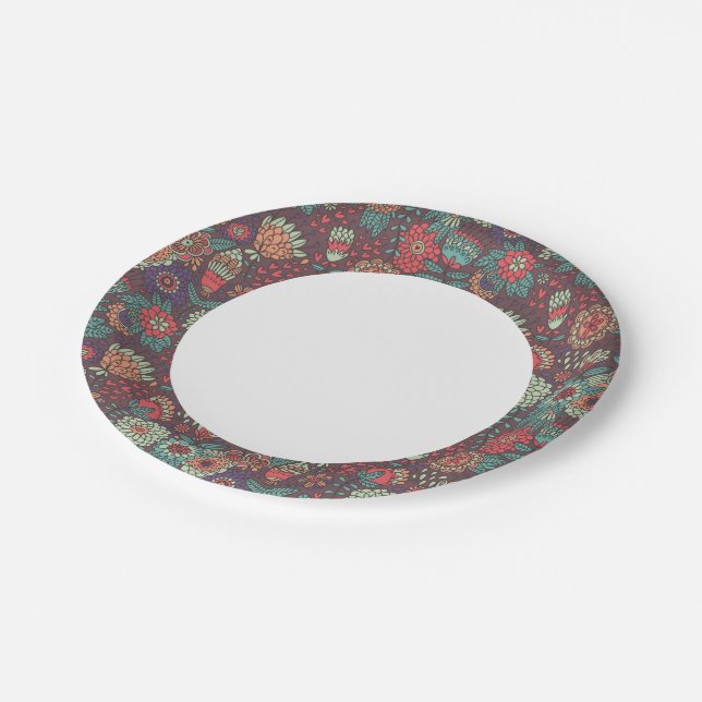 Colourful floral pattern in cartoon style paper plate (Angled)