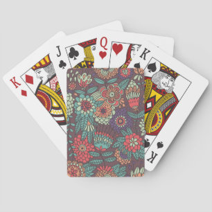 Colourful floral pattern in cartoon style playing cards
