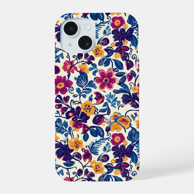 Colourful Floral Pattern iPhone 15 Case (Back)