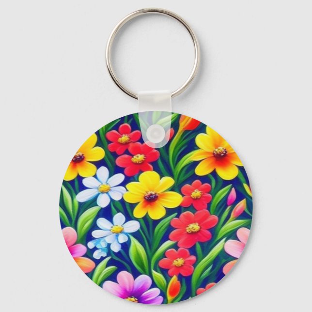Colourful floral pattern key ring (Front)
