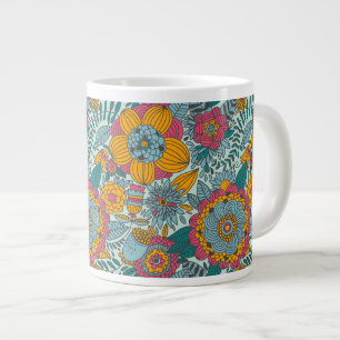 Colourful floral pattern large coffee mug