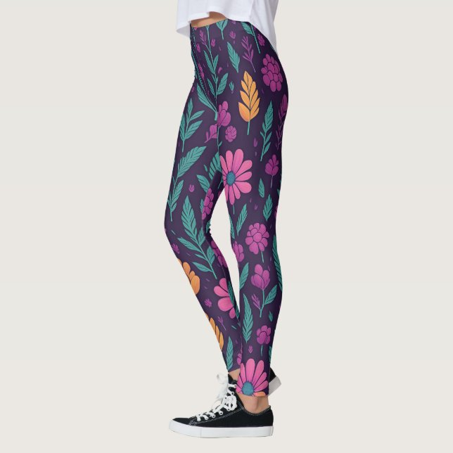 Colourful Floral Pattern Leggings – Vibrant Botani (Left)