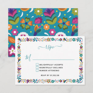 Colourful Floral Pattern Mexican Wedding RSVP Card