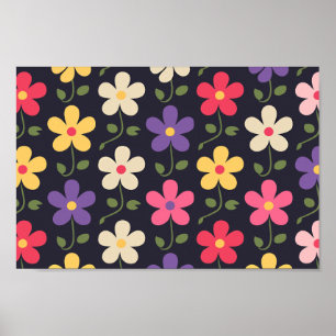Colourful Floral Pattern on Dark Background Poster