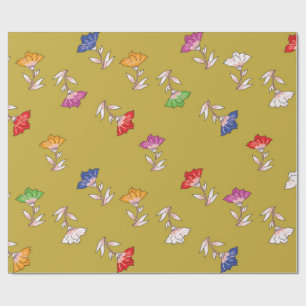 Colourful Floral Pattern on Gold Wrapping Paper