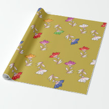 Colourful Floral Pattern on Gold Wrapping Paper