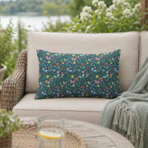Colourful Floral Pattern Outdoor Lumbar Pillow