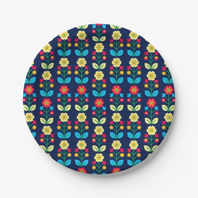 Colourful Floral Pattern Paper Plate (Front)