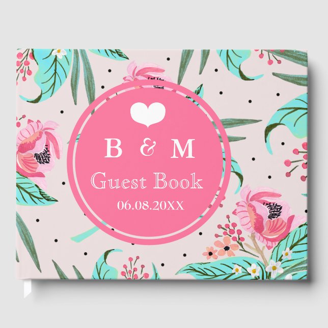 Colourful Floral Pattern Personalised Guestbook (Front)