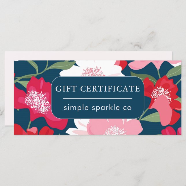 Colourful Floral Pattern Pink Blue Gift Certificat (Front/Back)