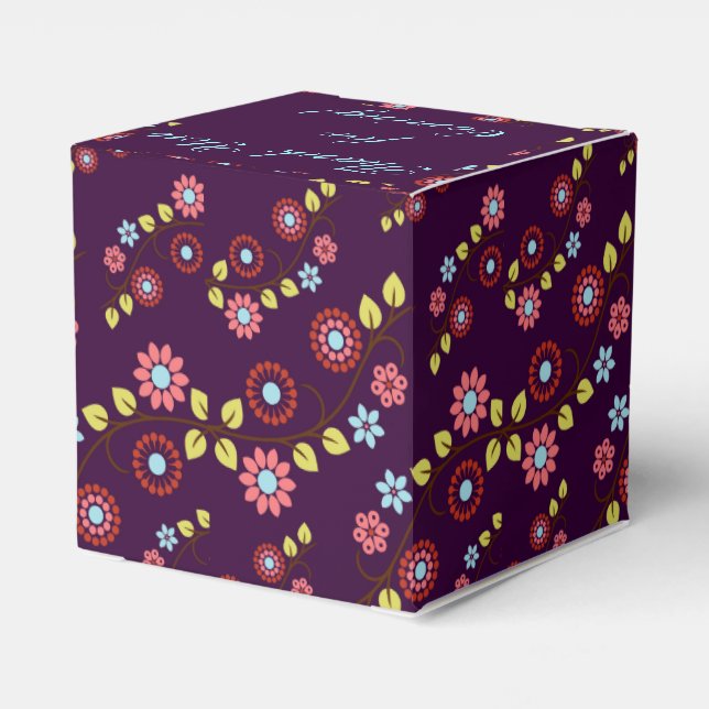Colourful floral pattern purple wedding favour box (Back Side)