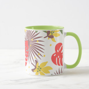 Colourful floral pattern Red and yellow on Green Mug