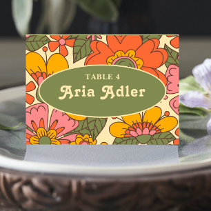 Colourful Floral Pattern Retro Boho 70s Wedding Table Number