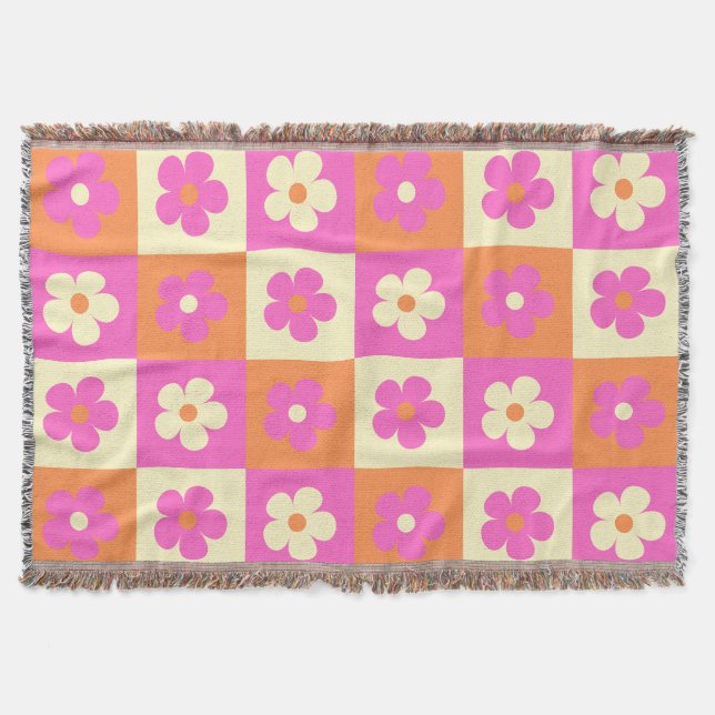 Colourful Floral Pattern Retro BOHO Chic Throw Blanket (Front)