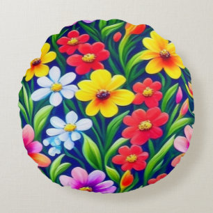 Colourful floral pattern round cushion