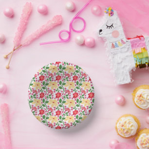 Colourful Floral Pattern Seamless Bright Flower Paper Plate
