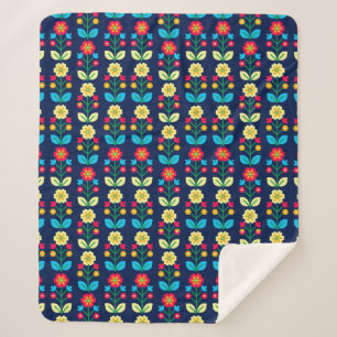Colourful Floral Pattern Sherpa Blanket