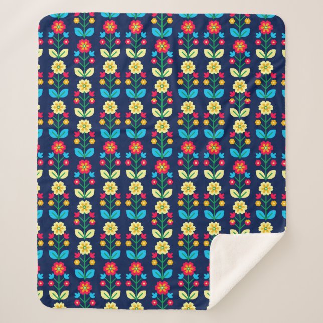 Colourful Floral Pattern Sherpa Blanket (Front)