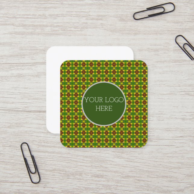 Colourful floral pattern square business card (Front/Back In Situ)