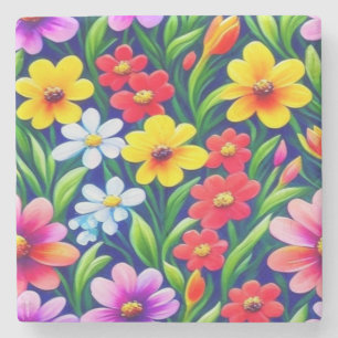Colourful floral pattern stone coaster