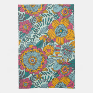 Colourful floral pattern tea towel